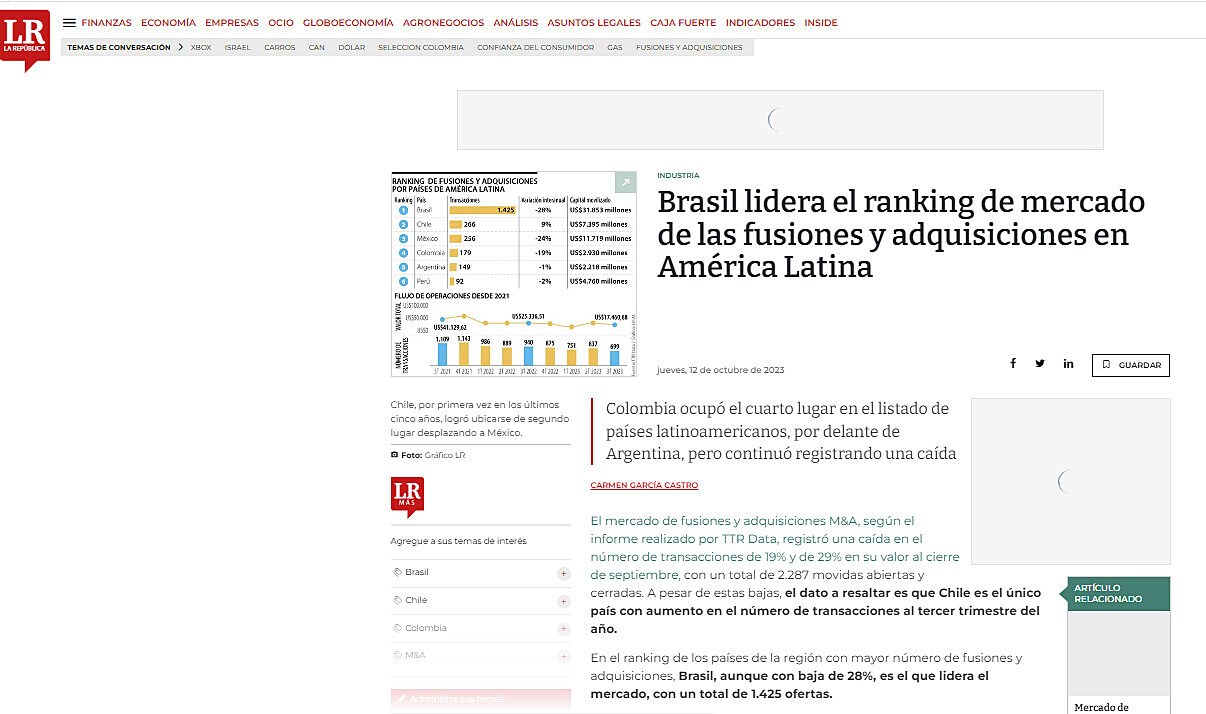 Brasil lidera el ranking de mercado de las fusiones y adquisiciones en Amrica Latina